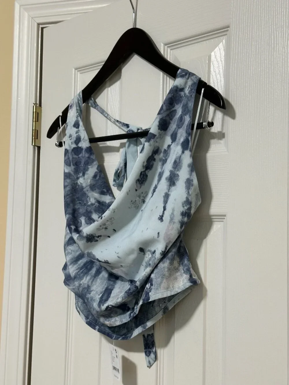 NWT Free People Tropical Oasis Cowl Halter Top in Blue - Size Small